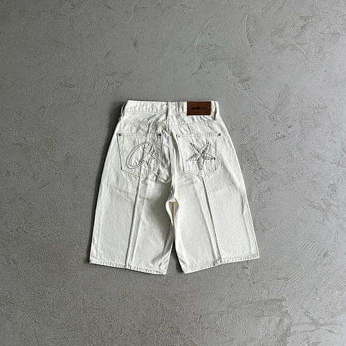 215¥denim shorts jeans-White 