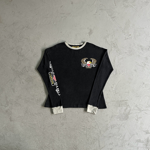 135¥ Eagle Print Waffle Long-sleeve-Black 