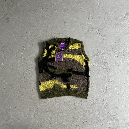 165¥ Mohair Knit Green Yellow Brown Camo Sweater Vest 
