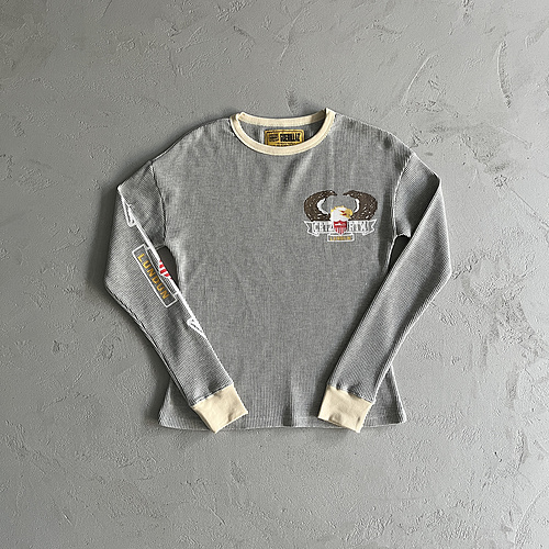 135¥ Eagle Print Waffle Long-sleeve-Light Gray 