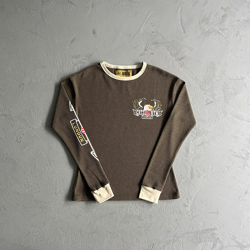 159¥ Cold Eagle Print Waffle Long-sleeve 
