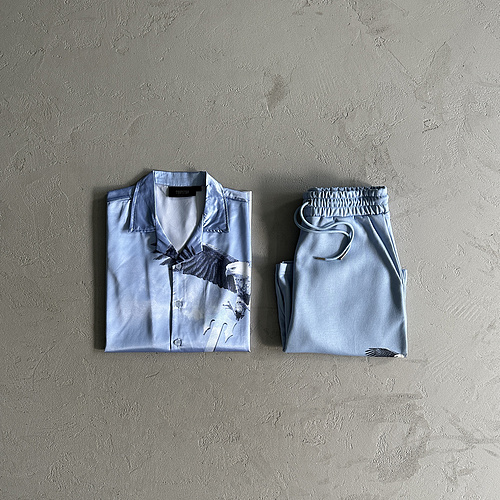 137¥ Eagle Shirt Set-bule white 