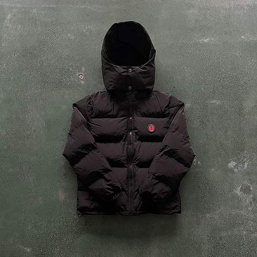 293¥ DETACHABLE HOODED PUFFER JACKET-Black Red 