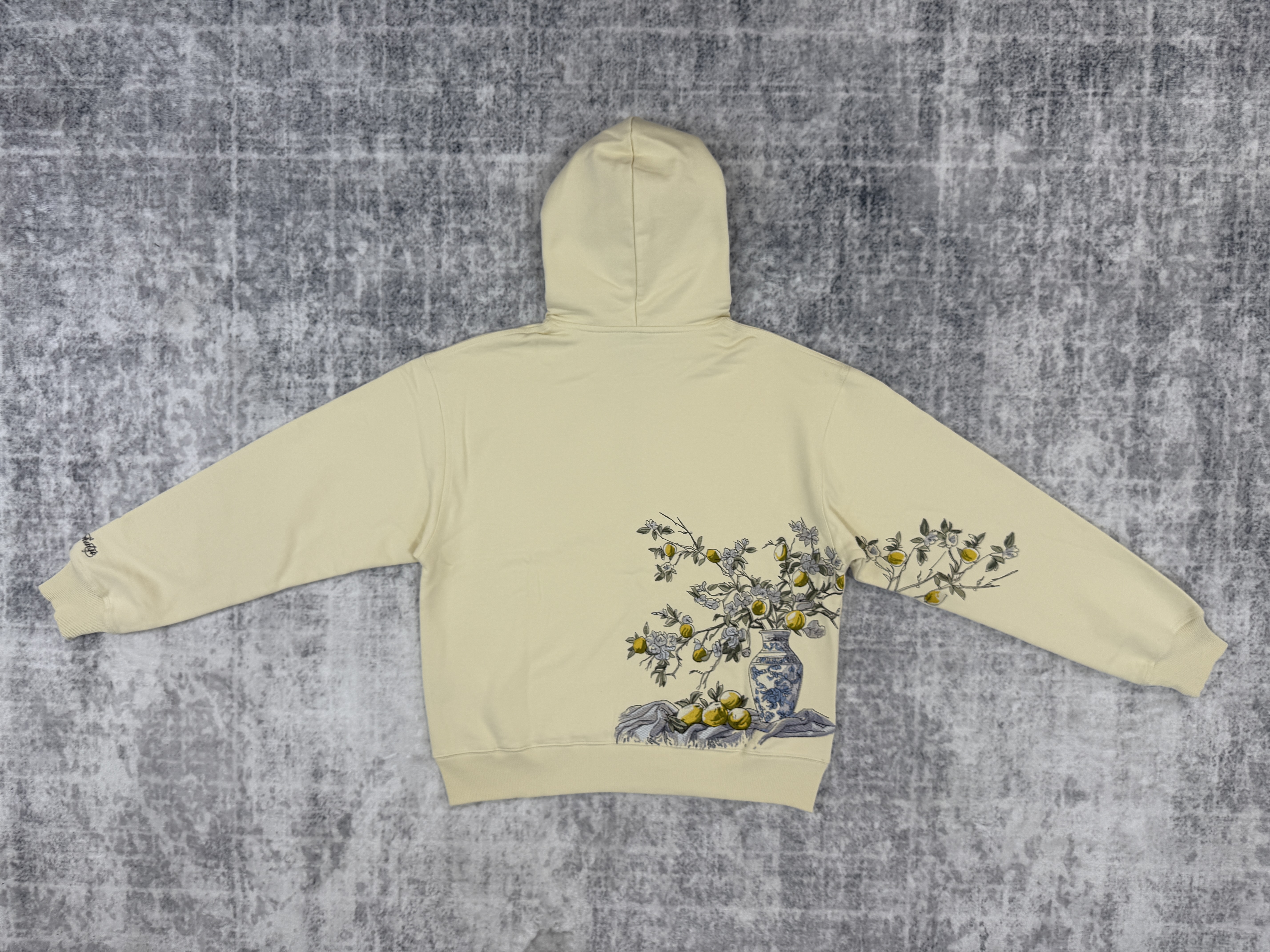 大D 米黄色花瓶刺绣拉链戴帽卫衣 - Image 2