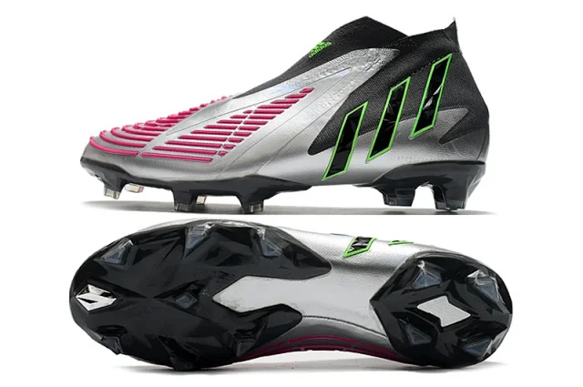 adidas Predator Edge+ FG Soccer Cleats Silver Black Solar Pink